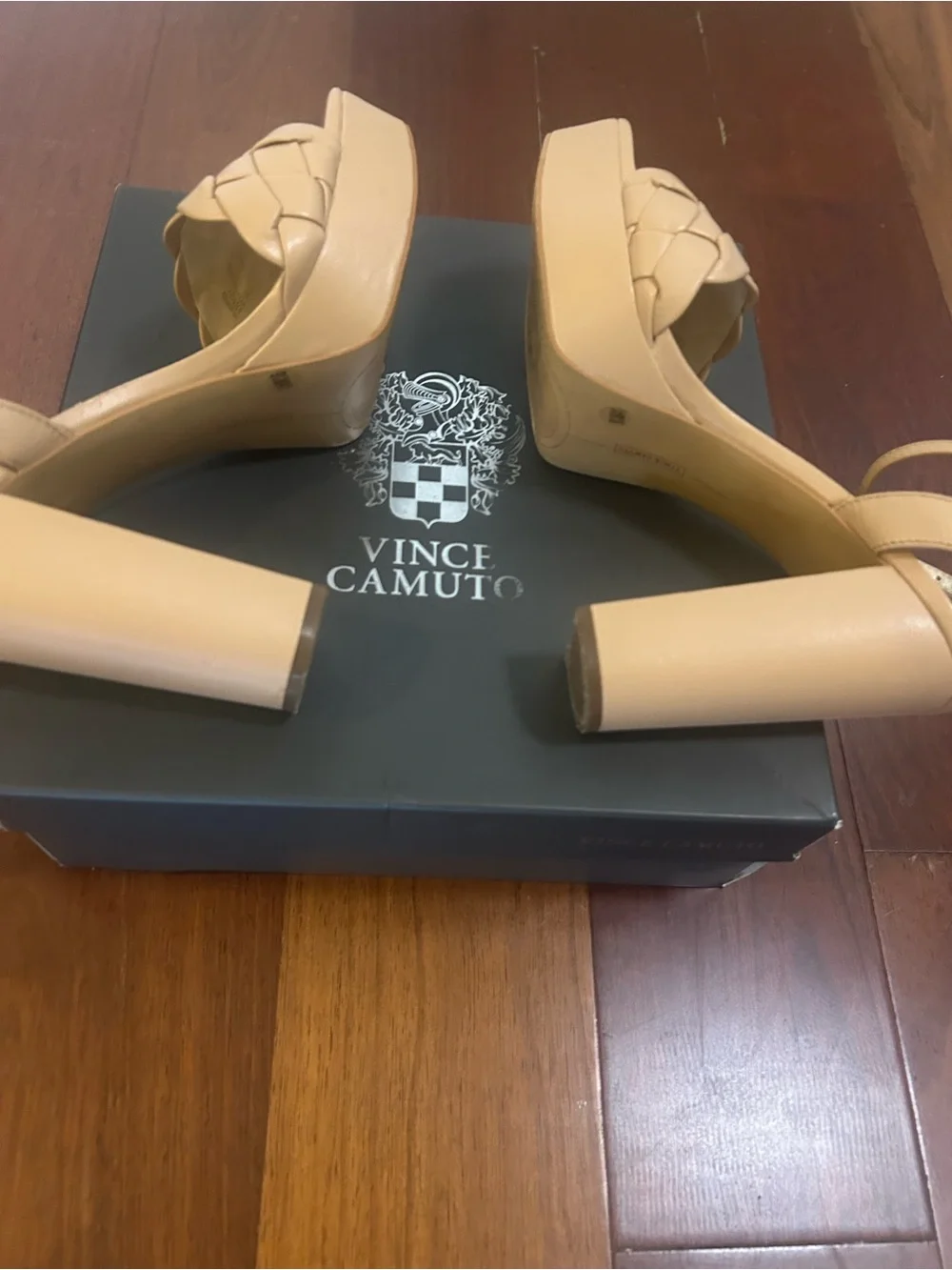 Vince Camuto Tan Braided Leather Block Heel Sandals 9.5